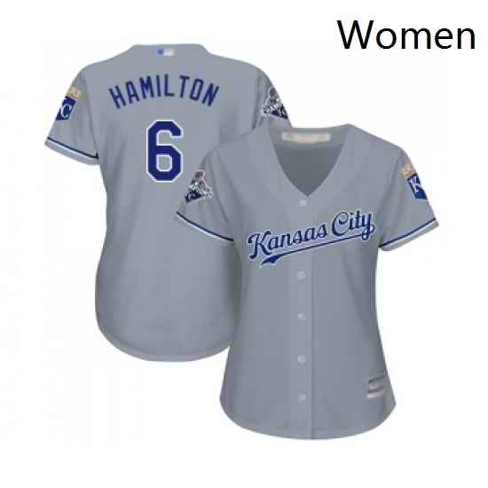 Womens Kansas City Royals 6 Billy Hamilton Replica Grey Road Cool Base Baseball Jersey